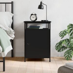 Chic Black Bedside Cabinet Engineered Wood Sturdy Iron Frame Ample Storage