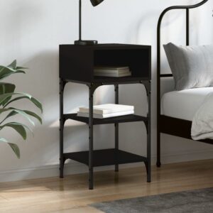 Elegant Black Bedside Table Engineered Wood Nightstand with Storage Adjustable Feet