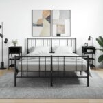 Elegant Black Bedside Tables Pair Engineered Wood with Iron Frame Storage