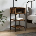 Bedside Table Smoked Oak 35x34.5x70 cm Engineered Wood