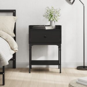 Elegant Black Bedside Table Engineered Wood Nightstand with Storage Adjustable Feet