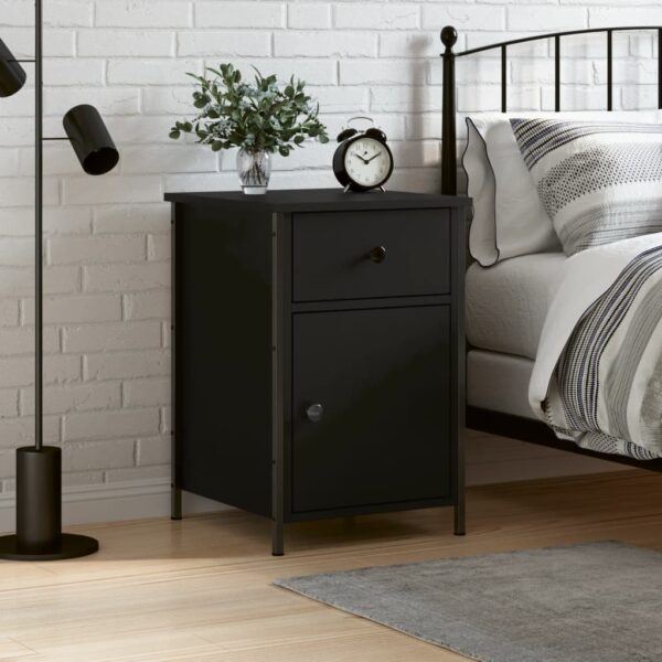 Elegant Black Bedside Cabinet Engineered Wood Ample Storage Sturdy Frame