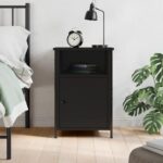 Elegant Black Bedside Cabinet Engineered Wood Nightstand with Storage