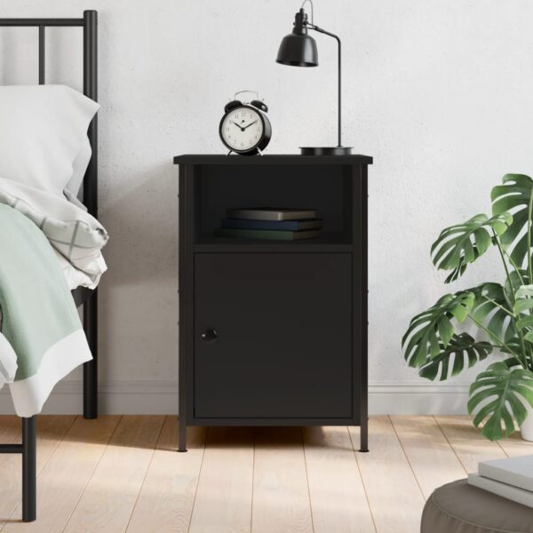 Elegant Black Bedside Cabinet Engineered Wood Nightstand with Storage