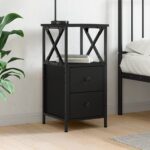 Chic Black Bedside Cabinet Compact Engineered Wood Sturdy Frame Ample Storage