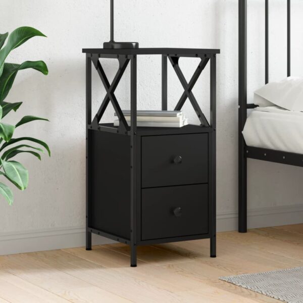 Chic Black Bedside Cabinet Compact Engineered Wood Sturdy Frame Ample Storage