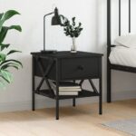 Chic Black Bedside Table Industrial  Engineered Wood Sturdy Nightstand