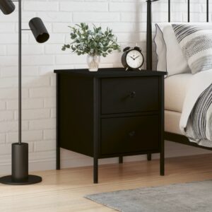 Chic Black Bedside Cabinet Industrial  Engineered Wood 2 Drawers Storage