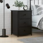 Chic Black Bedside Cabinet Industrial  Engineered Wood 3 Drawers Storage