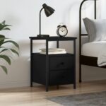 Chic Black Bedside Cabinet Industrial  Engineered Wood Sturdy with Storage