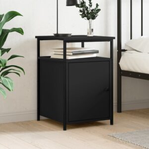 Chic Black Bedside Cabinet Engineered Wood Sturdy Frame Ample Storage Space