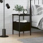 Chic Black Bedside Cabinet Compact Engineered Wood Sturdy Frame Storage Space