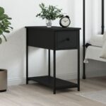 Chic Black Bedside Cabinet Engineered Wood Sturdy Iron Frame Ample Storage