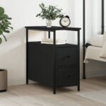 Chic Black Bedside Cabinet Engineered Wood Sturdy Iron Frame Ample Storage