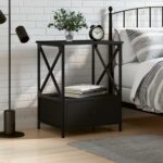 Chic Black Bedside Table Industrial  Engineered Wood Sturdy Nightstand