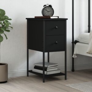 Chic Black Bedside Cabinet Engineered Wood Sturdy Frame Ample Storage Space