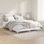 Double Size White Bed Frame Engineered Wood with Sturdy Wooden Legs & Slats