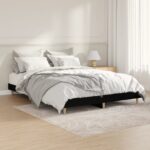 Double Size Black Bed Frame Engineered Wood with Sturdy Wooden Legs & Slats