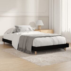 Single Size Black Bed Frame Engineered Wood with Sturdy Wooden Legs & Slats