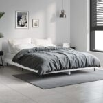 Double Size White Engineered Wood Bed Frame with Metal Legs and Plywood Slats