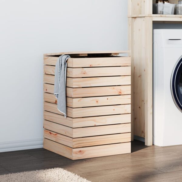 Rustic Solid Pine Wood Laundry Basket Large Storage with Lid Home Organizer