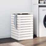 Solid Pine Wood Laundry Basket White Large Storage Space with Lid Rustic Look