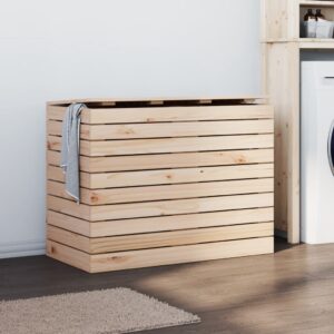 Rustic Solid Pine Wood Laundry Basket Large Storage Space with Lid Home Decor