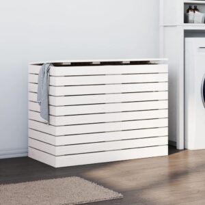 White Solid Pine Wood Laundry Basket Large Storage with Lid Rustic Home Decor