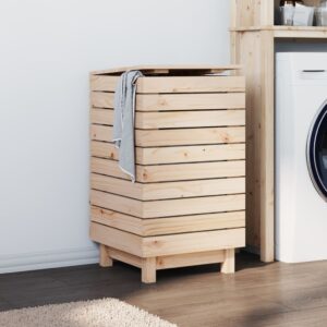 Rustic Solid Pine Wood Laundry Basket Large Storage with Lid Home Organizer