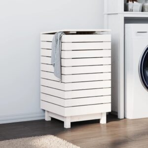 White Solid Pine Wood Laundry Basket Large Storage with Lid Rustic Home Decor