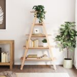 Solid Pine Wood A-Shape 5-Tier Storage Display Shelf Rustic Plant Stand Organizer