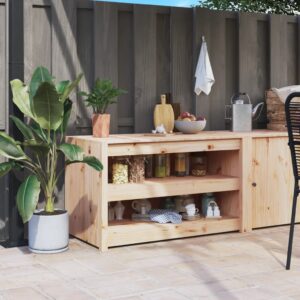 Outdoor Kitchen Cabinet Solid Pine Wood Ample Storage Modular Design Rustic Look