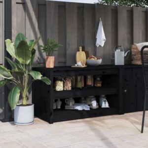 Outdoor Kitchen Cabinet Solid Pine Wood Black Ample Storage Modular Design