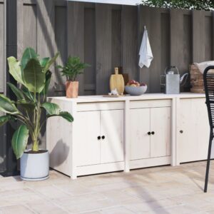 Outdoor Kitchen Cabinet Solid Pine Wood White Ample Storage Modular Design