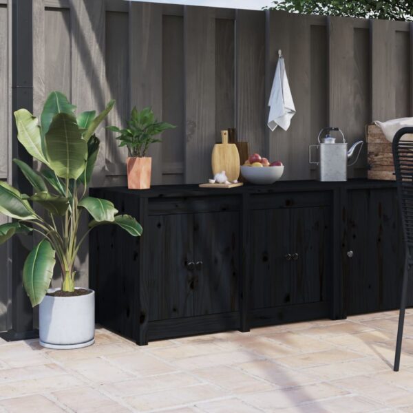 Outdoor Kitchen Cabinet Solid Pine Wood Ample Storage Modular Design Black