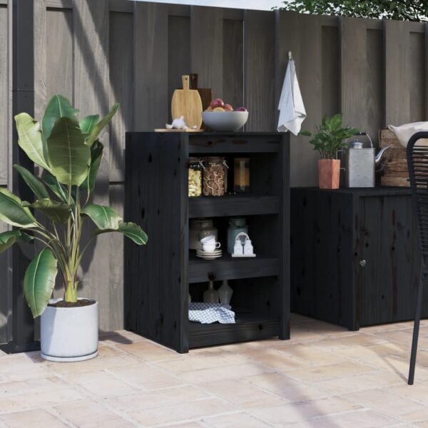 Outdoor Kitchen Cabinet Solid Pine Wood Black Ample Storage Modular Design