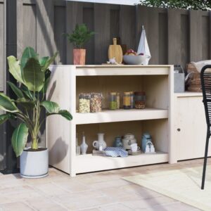 Outdoor Kitchen Cabinet Solid Pine Wood White Ample Storage Modular Design