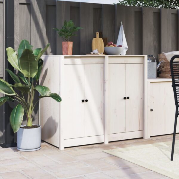 Solid Pine Wood Outdoor Kitchen Cabinet Doors White Rustic with Metal Knobs