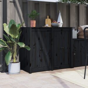 Solid Pine Wood Outdoor Kitchen Cabinet Doors Set Black Rustic with Metal Knobs