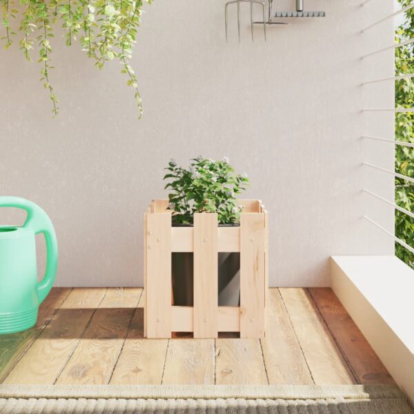 Rustic Solid Pine Wood Patio Planter Box with Fence Design - Garden Flower Pot