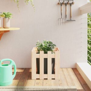 Solid Pine Wood Garden Planter with Fence Design - Rustic Outdoor Flower Box