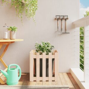 Solid Pine Wood Garden Planter with Fence Design - Rustic Outdoor Flower Box