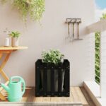 Solid Pine Wood Garden Planter Black with Fence Design Outdoor Flower Pot Box