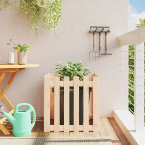 Solid Pine Wood Garden Planter with Fence Design - Rustic Outdoor Flower Box