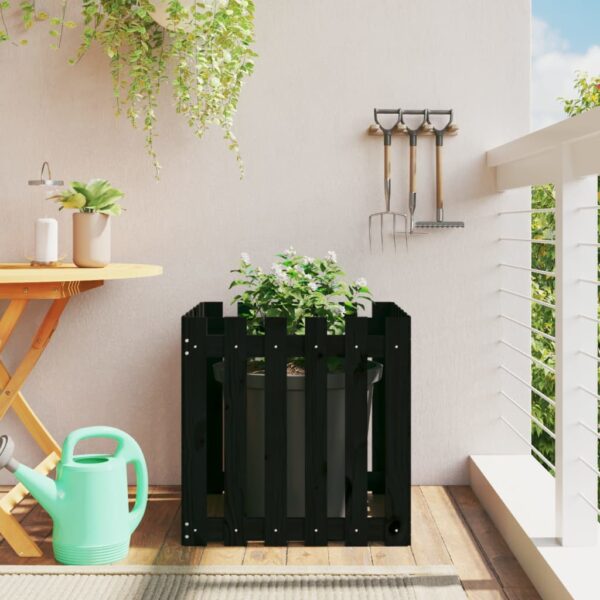 Solid Pine Wood Garden Planter Black Fence Design Spacious Versatile Outdoor Decor