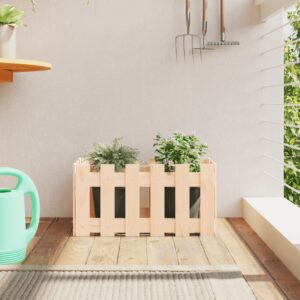 Solid Pine Wood Garden Planter with Fence Design Rustic Outdoor Flower Box