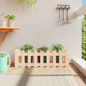 Solid Pine Wood Raised Garden Bed with Fence Design Outdoor Planter Box Kit