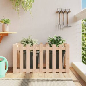 Solid Pine Wood Raised Garden Bed with Fence Design Outdoor Planter Box