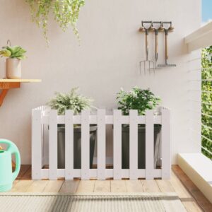 White Solid Pine Wood Raised Garden Bed Planter with Fence Design Outdoor Decor