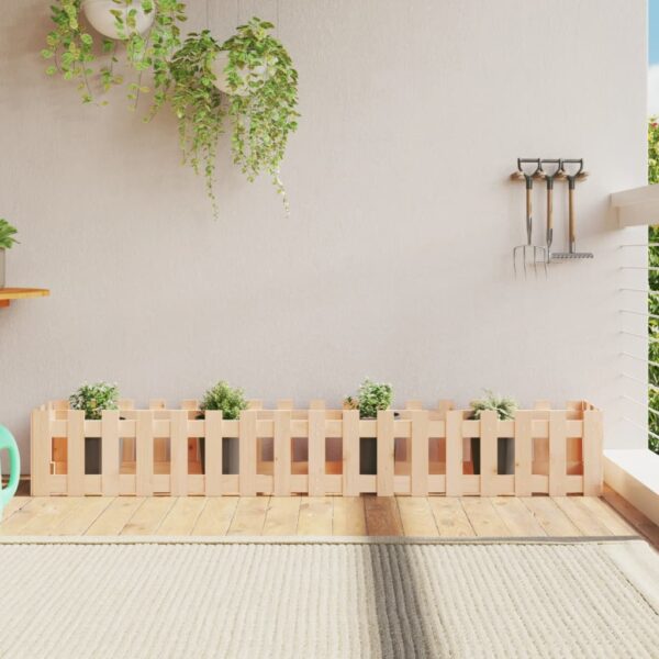 Solid Pine Wood Raised Garden Bed with Fence Design Outdoor Planter Box